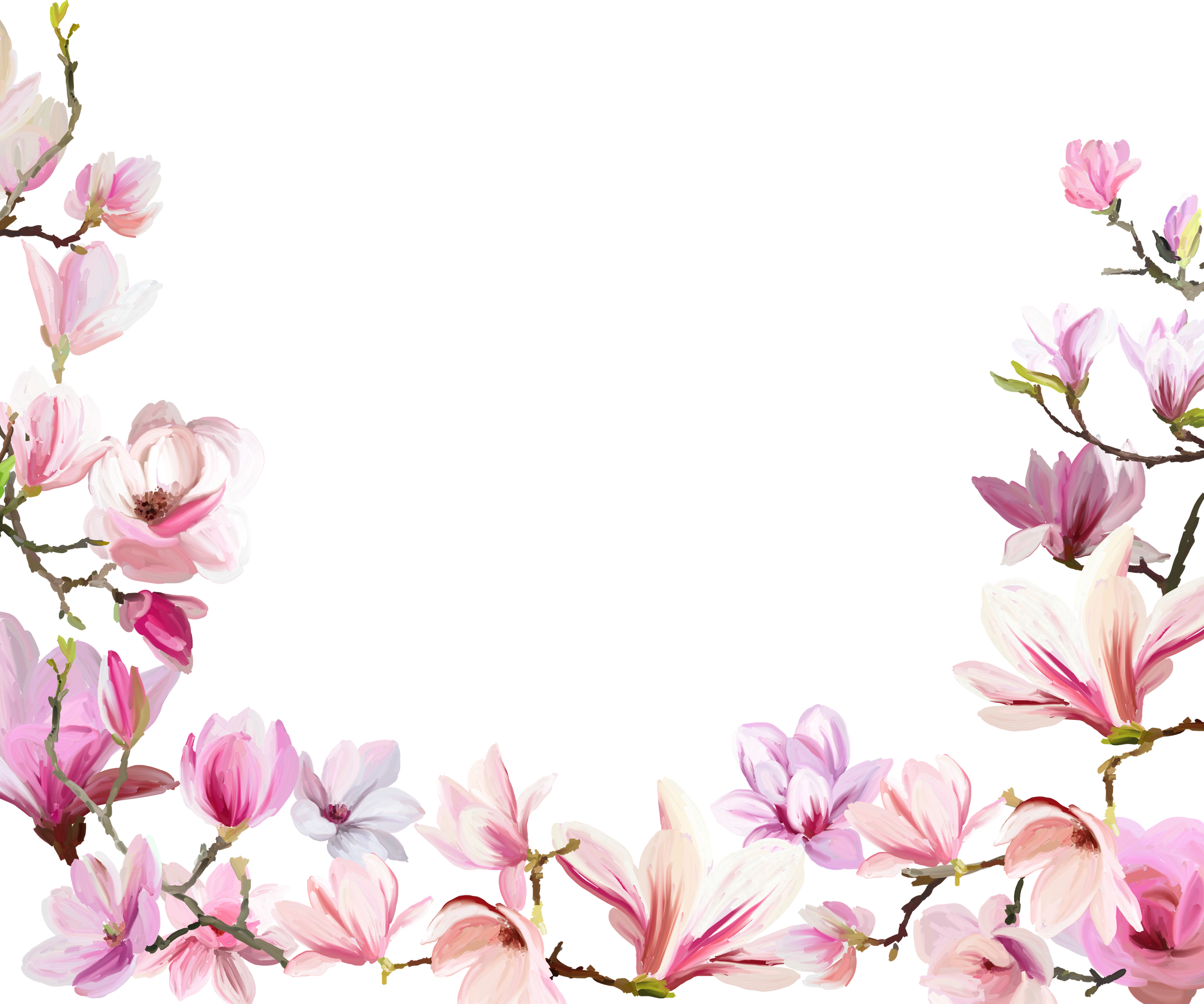 Frame of magnolia flowers. Floral spring template